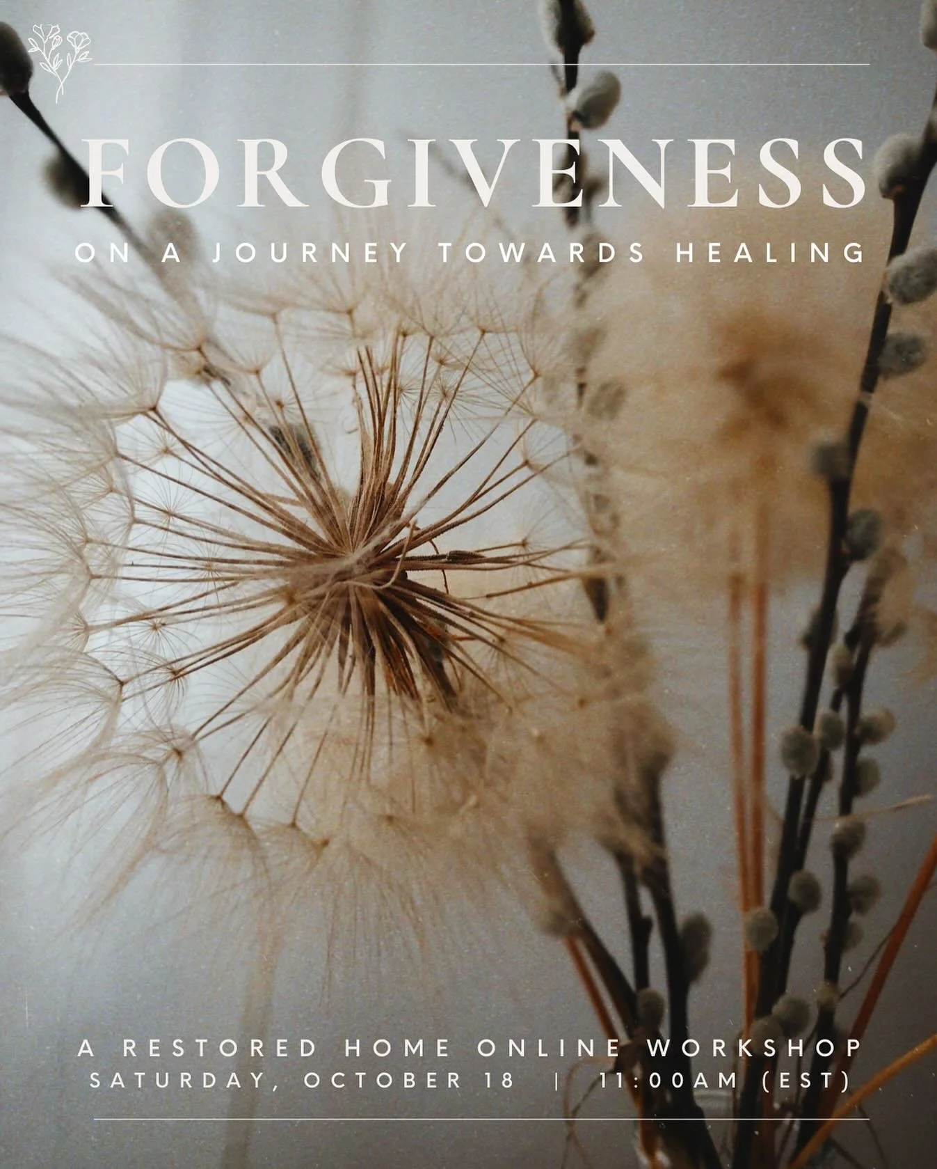 O N L I N E  G A T H E R I N G

✨✨FORGIVENESS: A JOURNEY TOWARDS HEALING✨✨

A RESTORED HOME WORKSHOP
Saturday, October 18th at 11:00am EST

Make plans to join us online NEXT Saturday, October 18th, at 11am EST, as we unpack the idea of forgiveness. T