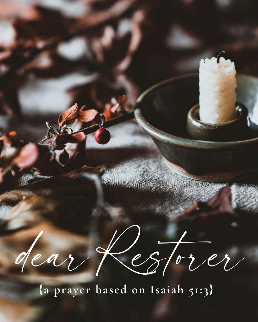 D E A R &nbsp; R E S T O R E R ,
You are the God of comfort. You look with compassion on my ruins.

My life feels shattered (hopeless, even?) But you are a God who takes deserts and wastelands and turns them into gardens like Eden. What a promise.&nb