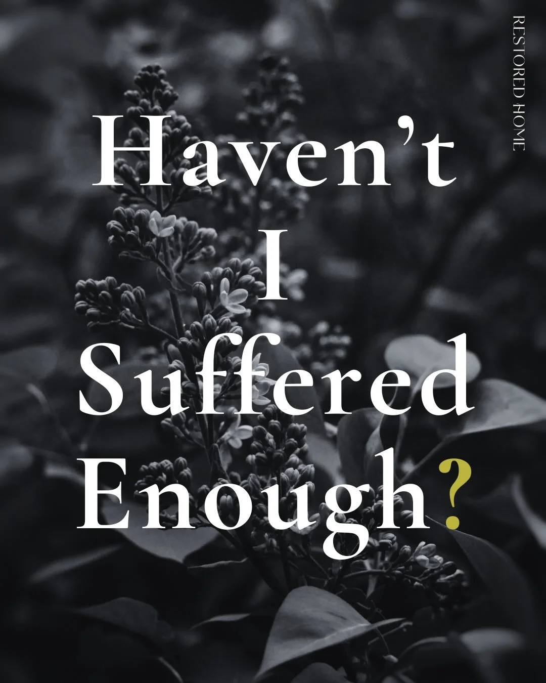 E N O U G H
Have we not learned Your lessons of the valley by now? We are so tired, Lord. Sorrows roll over us like waves slamming the shore. They feel unending.

How long must we wake with grief pounding in our hearts? Fresh grief kicks up old grief