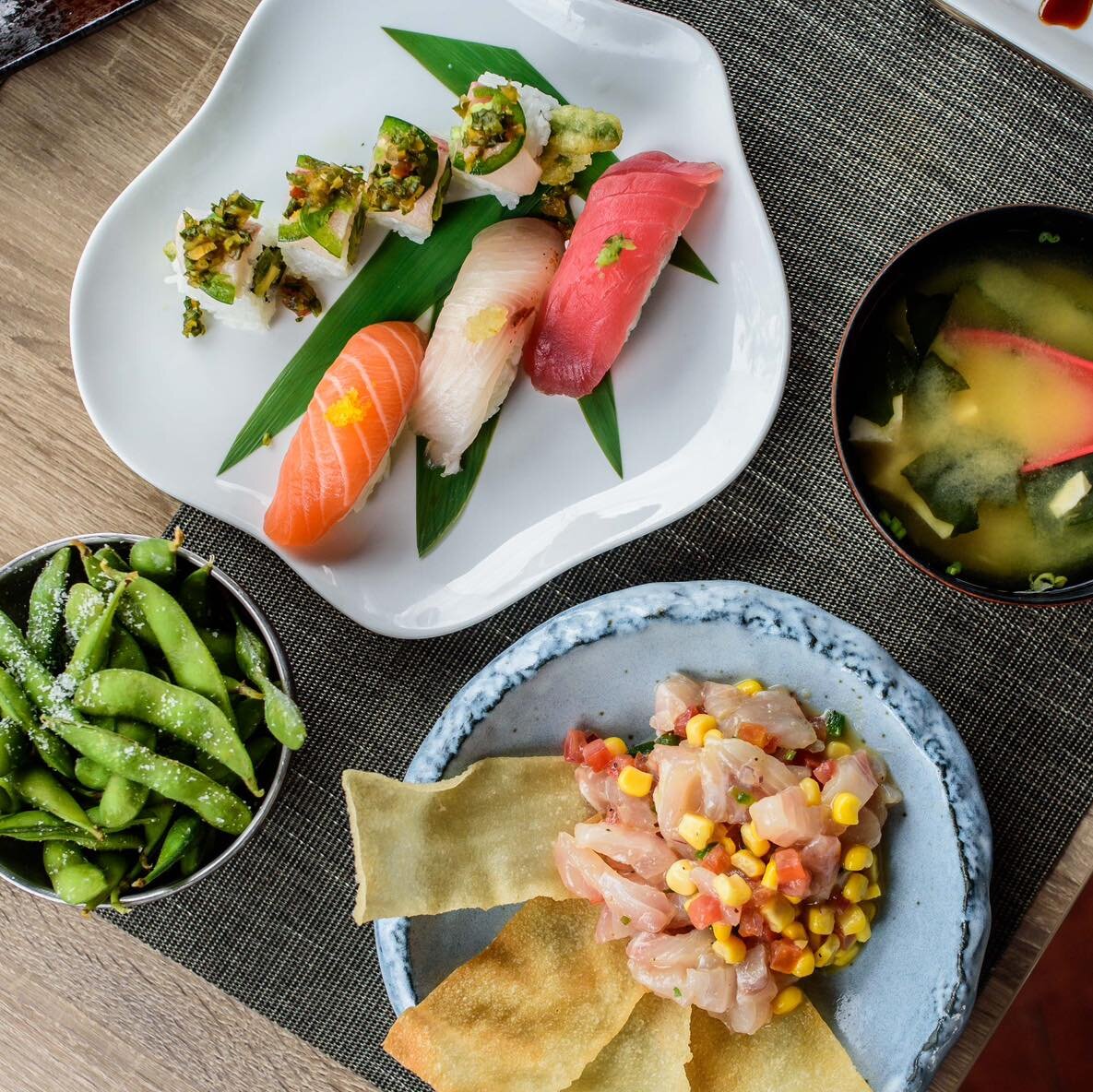 Today is the perfect day to get your #sushifix on our lovely patio! 🍣🥢🍶🍻

📷: Chef&rsquo;s Sushi Platter
Edamame, Today&rsquo;s Miso Soup, Snapper Miso Ceviche, 3 pcs Nigiri (Tuna , Kanpachi, Salmon), Yellowtail Cilantro Roll 4pcs

Click through 