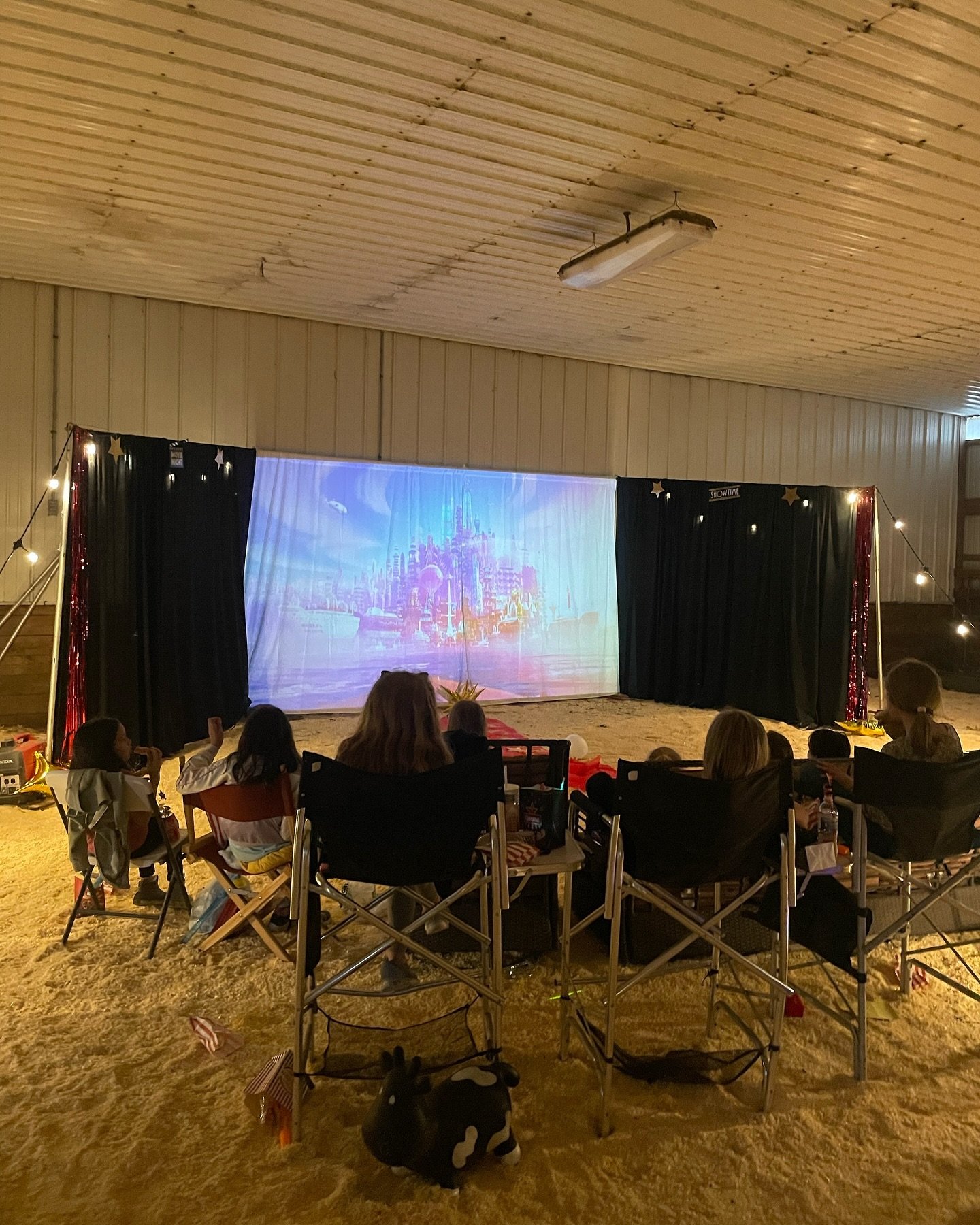 From calving barn to sale facility and now movie barn for a 9th birthday party! Hosting a great group of girlies tonight! 🎉🎂🥳🎊 Thanks to Mark for putting up with my crazy ideas!