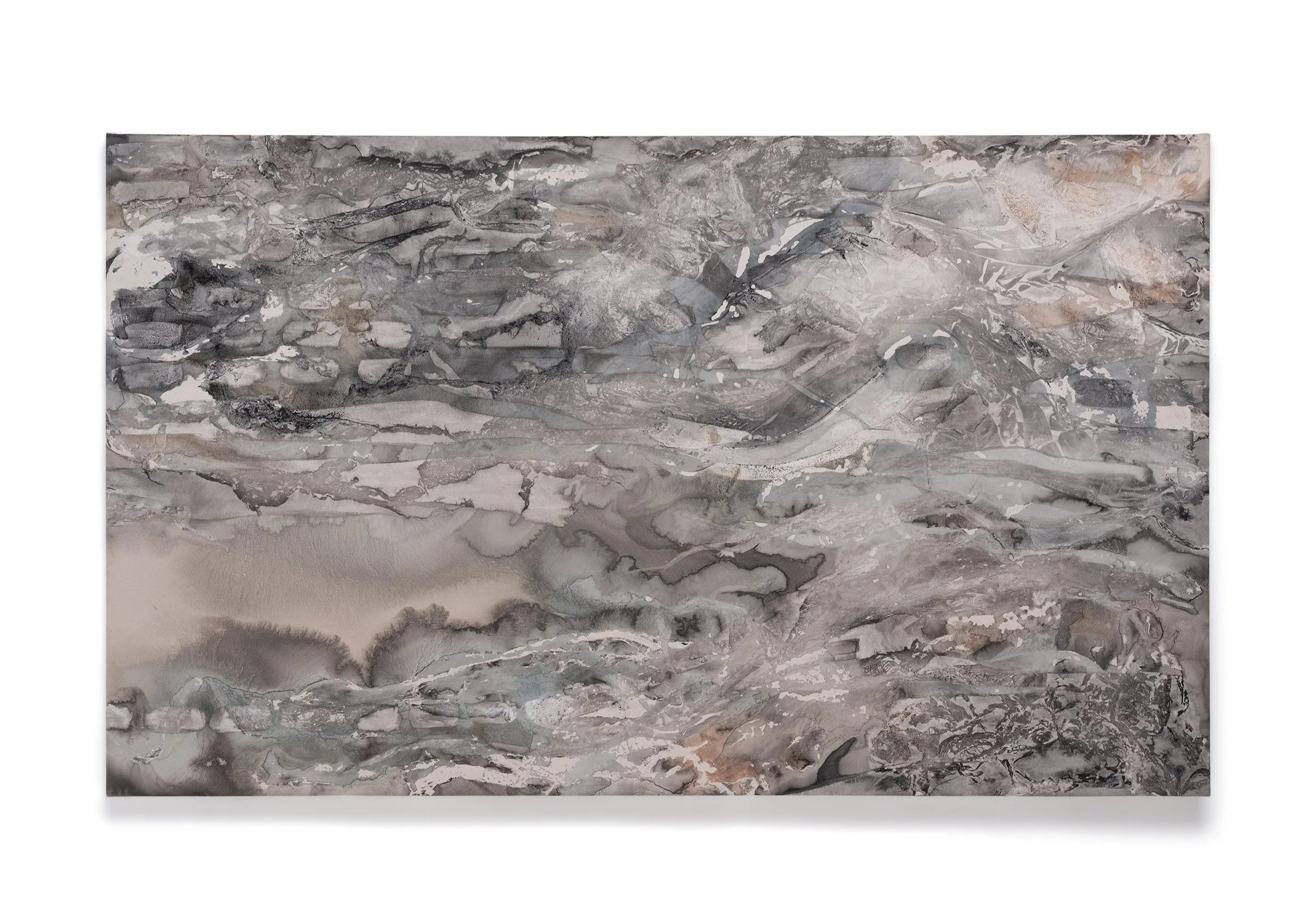 Limestone, ink and emulsion paint on canvas, 150x250cm / 59x98in, 2024
