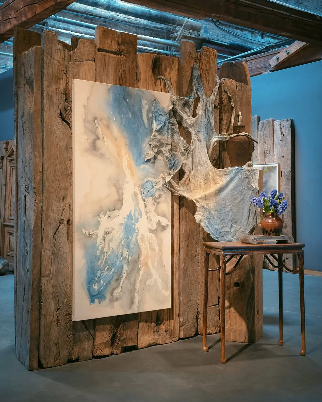 Estuary, ink on canvas and muslin, 81x165cm / 32x65in (left stretched canvas), 2026