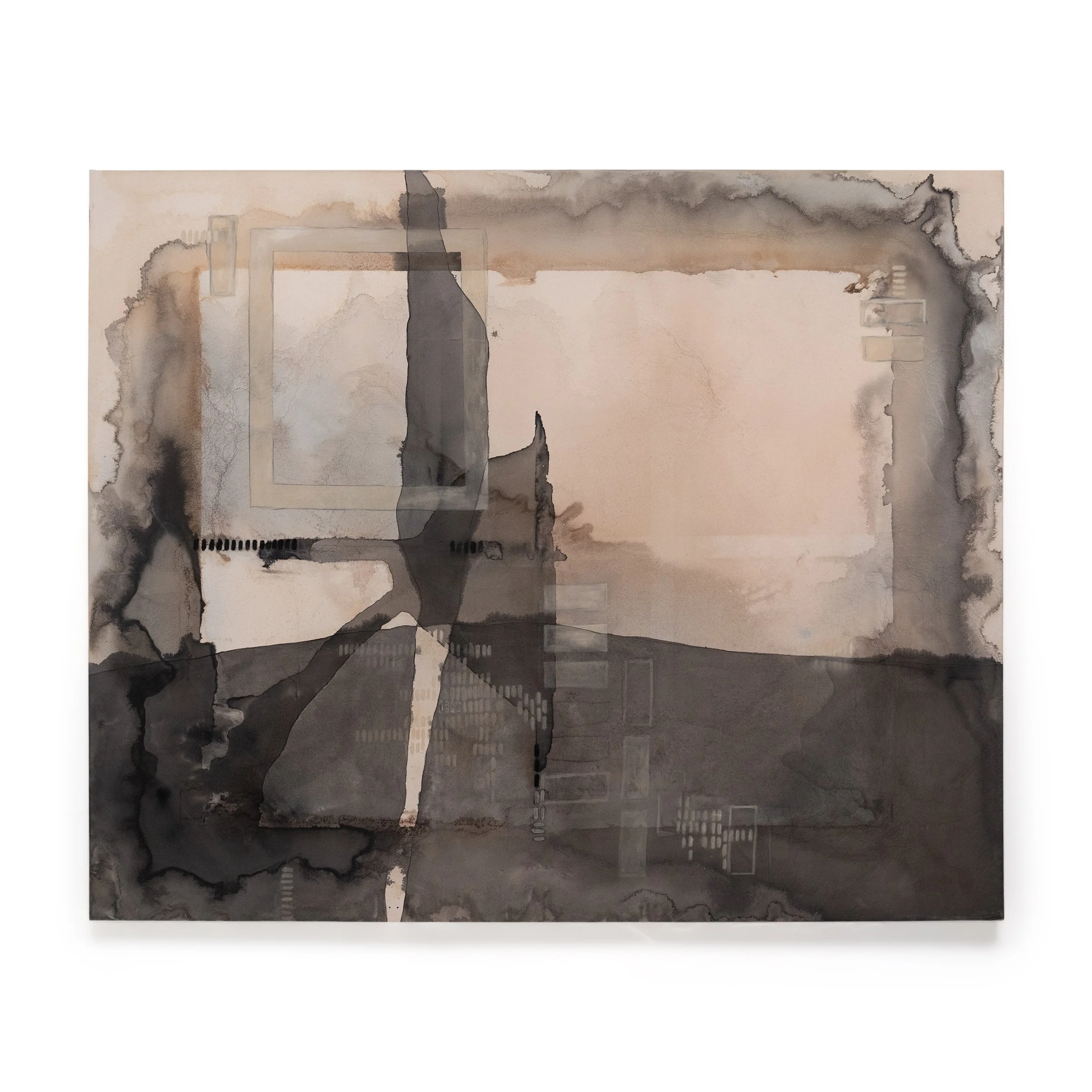 Vestigial Structures, ink, pigment, and charcoal on canvas, 162x198cm / 64x78in, 2025