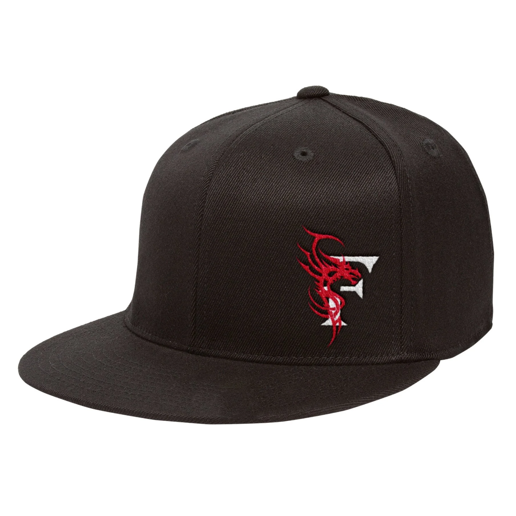 BLACK FITTED HAT – FLAT PEAK RED WELSH DRAGON