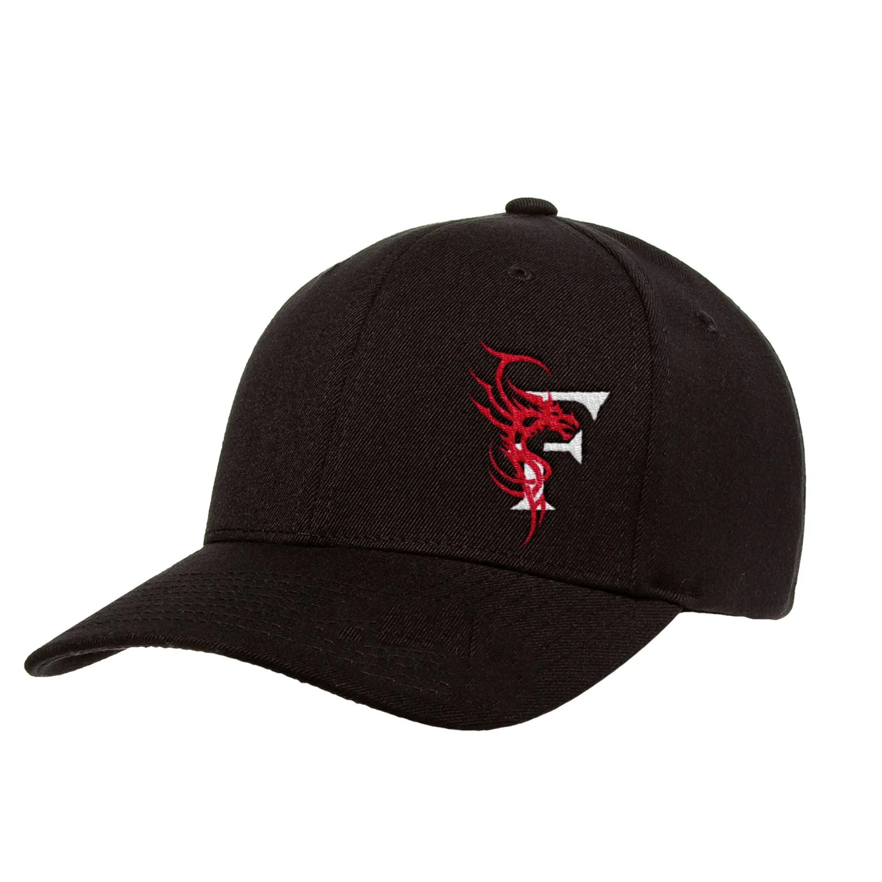 BLACK FITTED HAT – CURVED BRIM WITH RED WELSH DRAGON