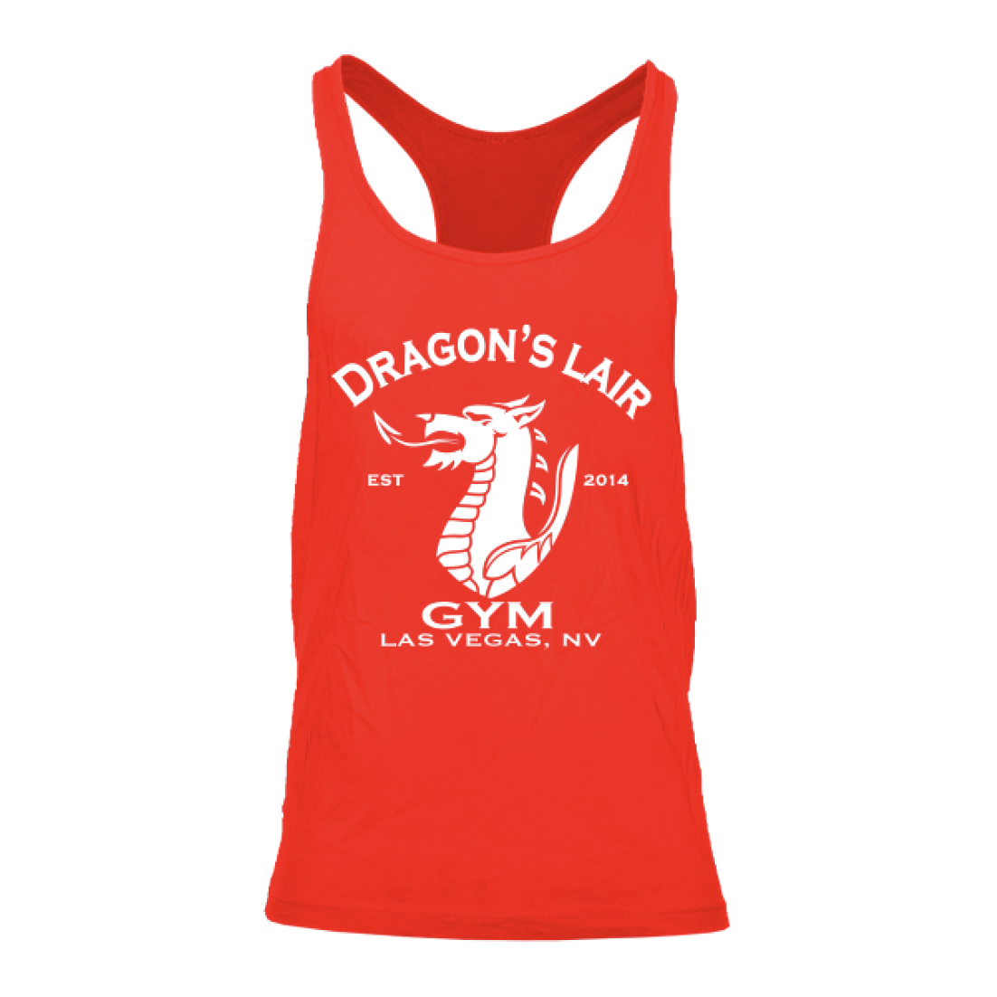 Red Stringer Tank – White Dragon's Lair Gym Logo