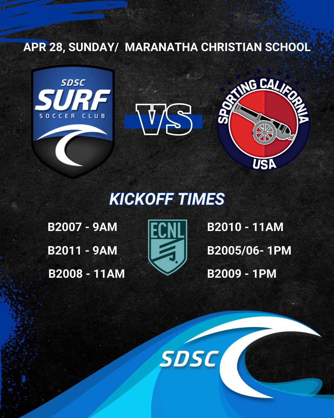 This weekend&rsquo;s game!⚽

SDSC Surf ECNL Boys vs Sporting CA
.
.
.
#sdscsurf #premiersoccer #futbol #elite #elitesoccer #usclubsoccer #futbol #sandiegosurf #sandiegosoccerclub #surfsoccer #surfon3 #surfproud
#weekendgames #soocergames #surfsoccern