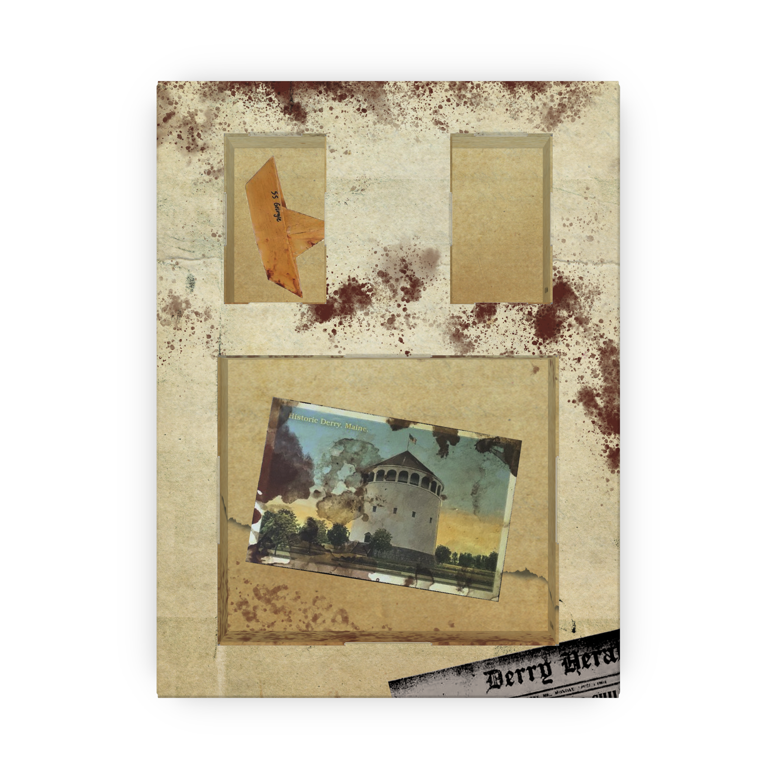 This inner box tray was removed due to cost reductions. I wanted to include some more details from Derry that you could uncover by removing the figures and tokens.