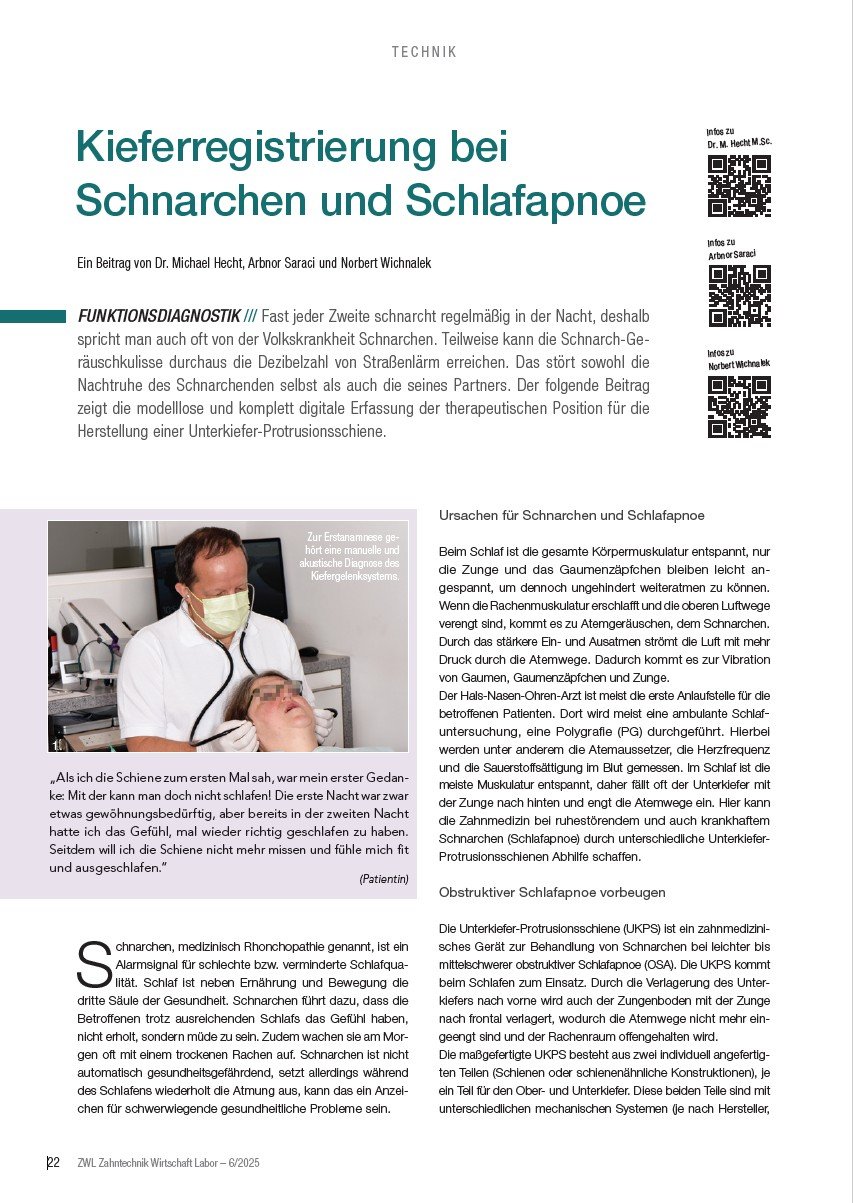 ZWL 06/2025 - Kieferregistrierung bei Schnarchen und Schlafapnoe
