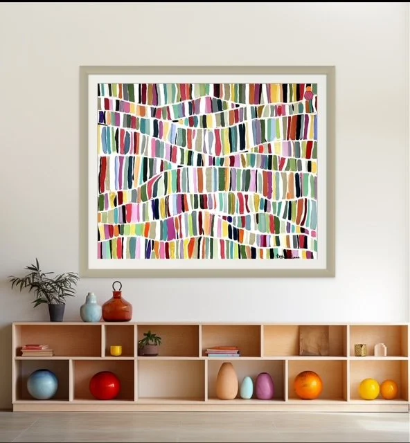 Abstract artwork from the Journey Series by Beth LaPenna, exploring connection, movement, and personal narrative through rhythm, color, and layered form.