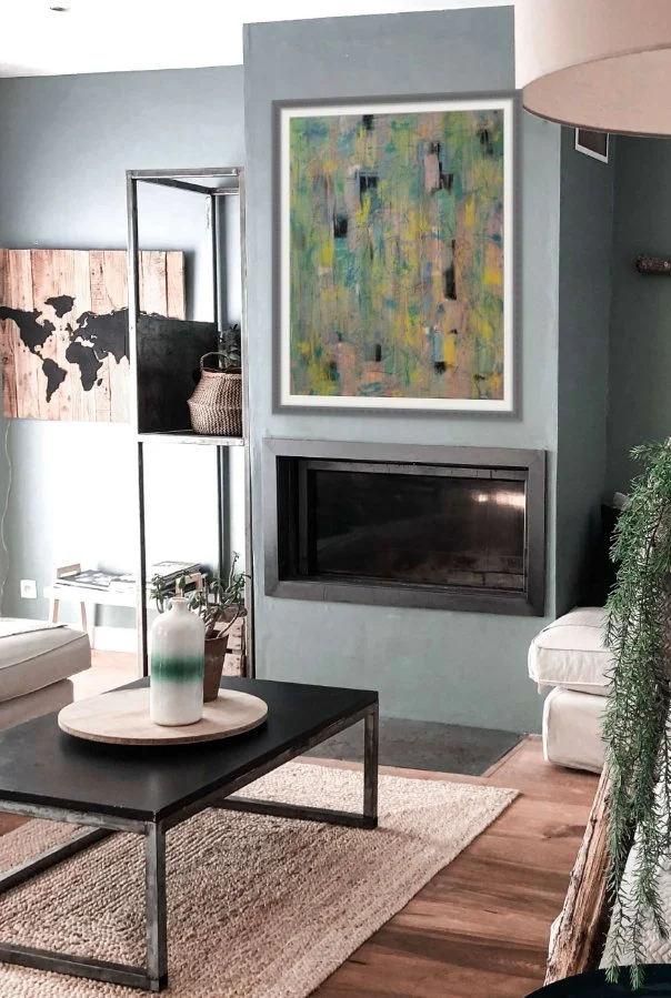 Bring color and sophistication to your home with Evening in Paris, an original 24x30 abstract painting by Beth LaPenna. Professionally framed in black and ready to hang.