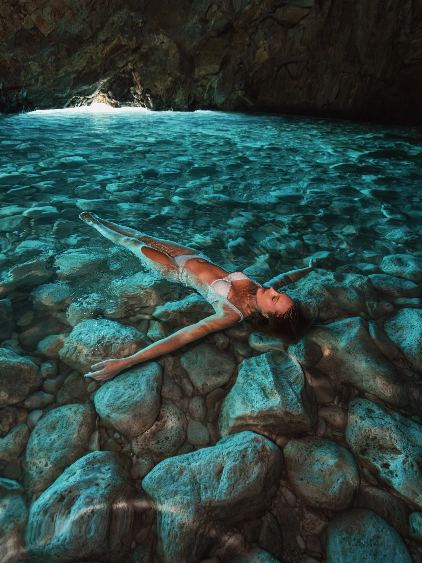 Electric blue 💎⚡️

Just casually swimming in Gatorade nbd 😜

In Albania, you can hire a private boat to take you to this secret cave that had the clearest, bluest water I&rsquo;ve ever seen. You have to swim to get inside of it, which was&hellip;in