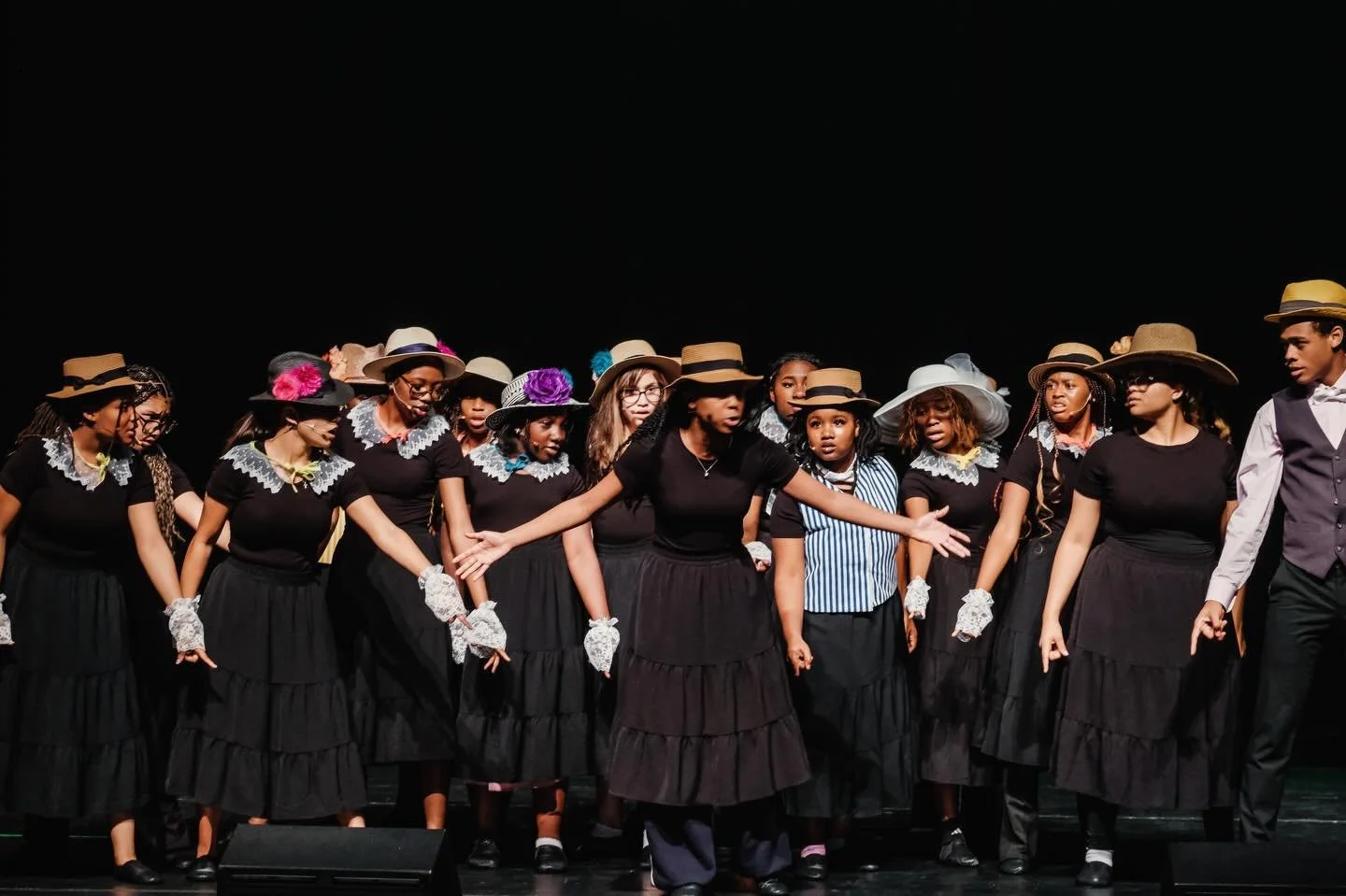 Our costume team had a fantastic time reflecting on each musical number&rsquo;s unique style. For &ldquo;All for the Best&rdquo; and &ldquo;Ya Got Trouble,&rdquo; they employed a layered approach, allowing the students to swiftly change costumes betw
