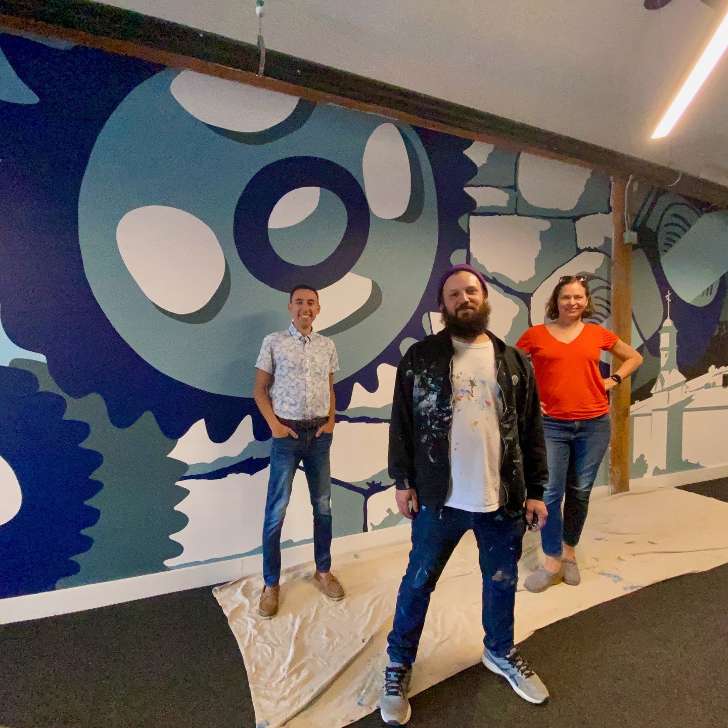 Wrapping up the Riverdam Apartments foyer mural project with the wonderful Mike Durkee (center) of Durkish Delights and Mat Dubois of Port Properties (left). I'm the sassy one on the right 🤷&zwj;♀️ Challenging project but we made it through thanks t