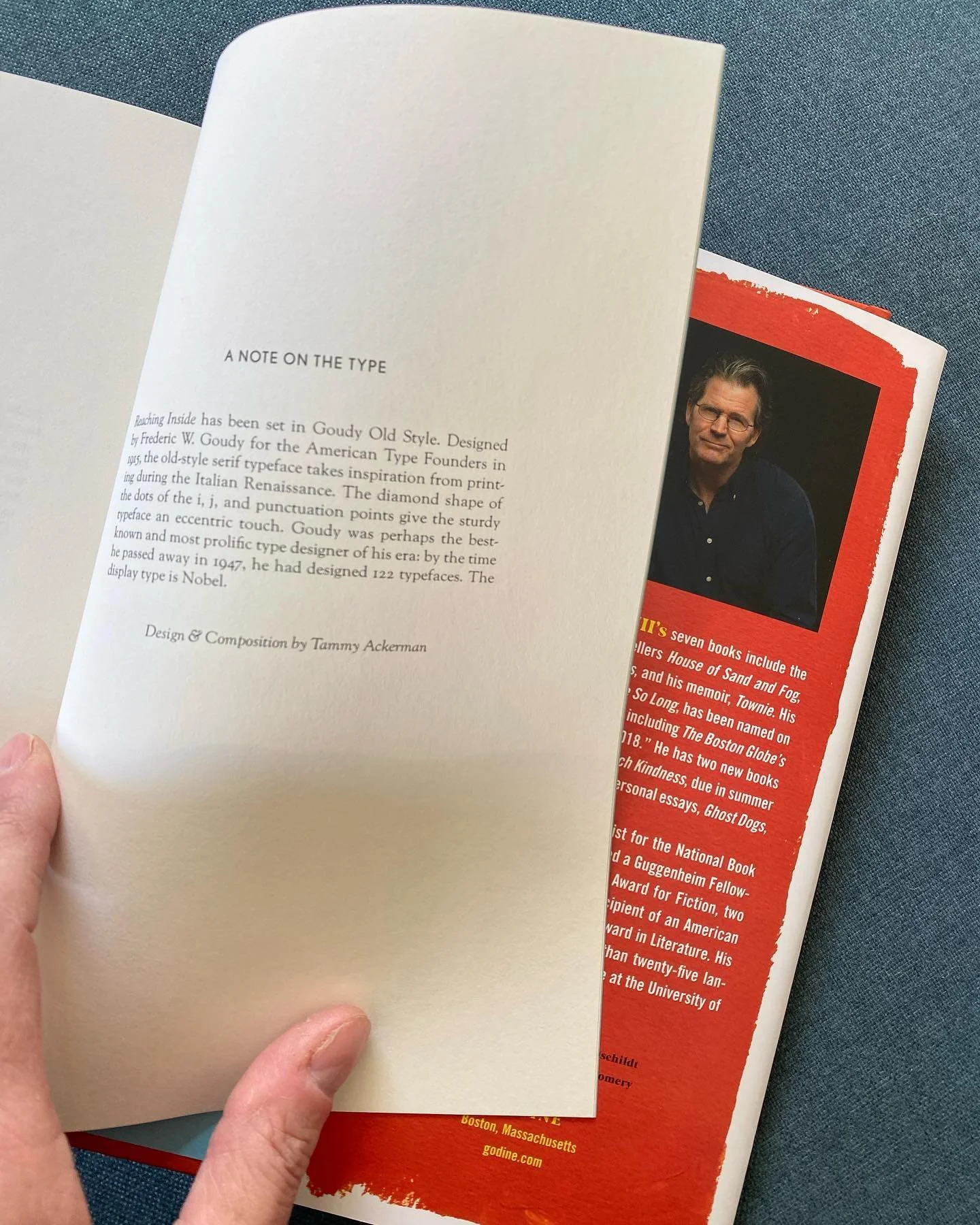 So incredibly thrilled to have designed the interior of Reaching Inside by the marvelous Andre Dubus III for @godinepub. Cover art by Joe Montgomery. Edited by @joshuabodwell 

#bookdesign @bookdesigner #typography #biddeford #biddefordmaine