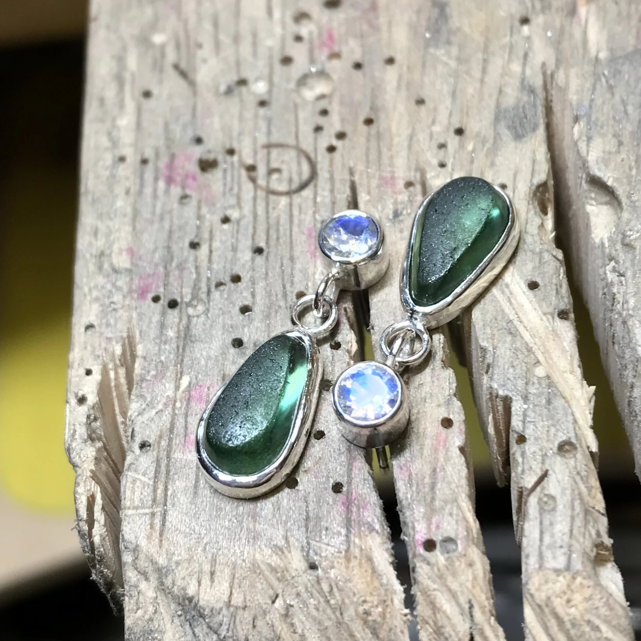 Sea Glass & Moonstone Earrings