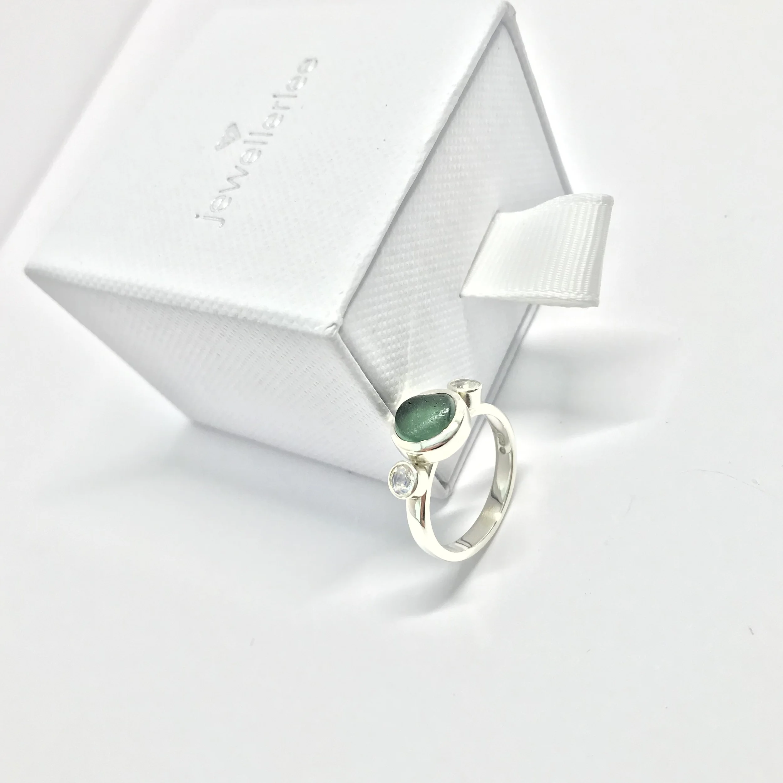Sea Glass & Moonstone Engagement Ring