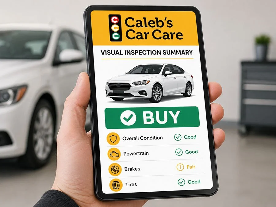 Graphic representing a visual summary from a used car pre-purchase inspection.