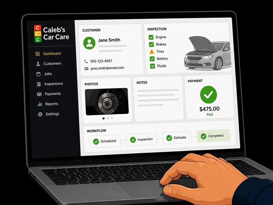 Graphic representing software used by Caleb's Car Care.