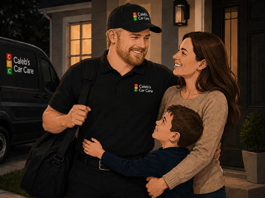 Graphic representing a tech consultation after a used car pre-purchase inspection.