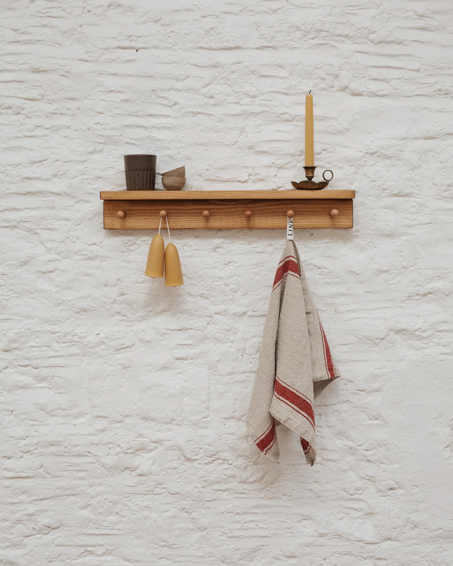 Towel Rack Wooden Peg Hooks Shaker Peg Rail Wooden Wall Shelf With - Main Image