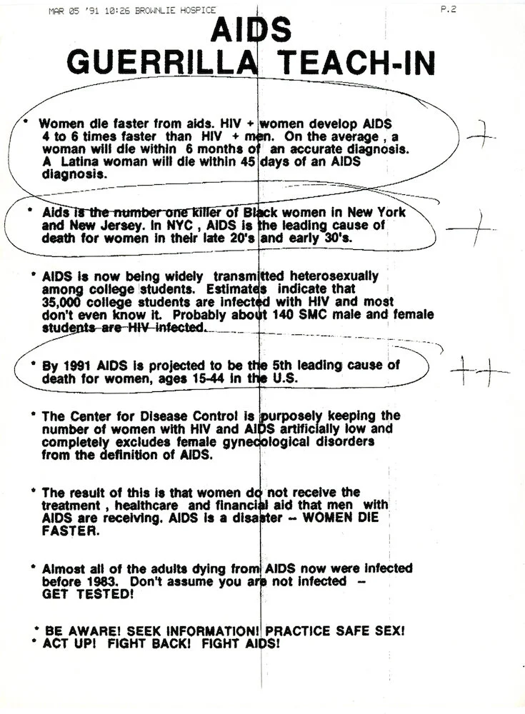 ACT UP. Flyer. "AIDS Guerrilla Teach-In," c.early 1990s. Judy Sisneros ACT UP/Los Angeles Records, ONE Archives at the USC Libraries.