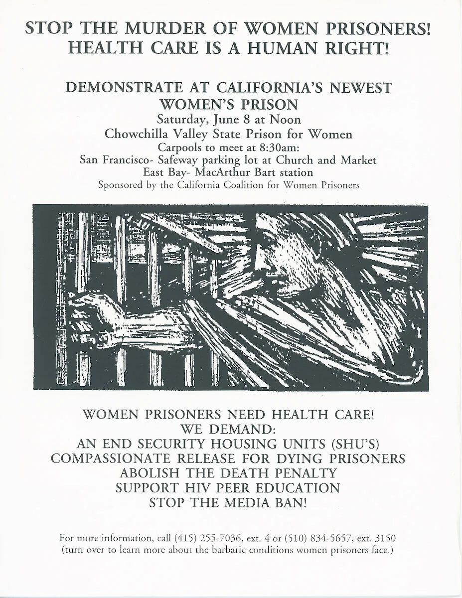 California Coalition for Women Prisoners. "Stop The Murder Of Women Prisoners!," c.early 1990s. Judy Greenspan Papers, The LGBT Community Center National History Archive.