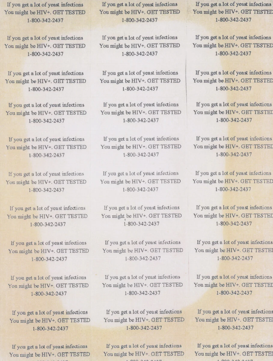 The Women's Caucus of ACT UP/LA . Stickers. "If you get a lot of yeast infections," c.1990. Judy Sisneros ACT UP/Los Angeles Records, ONE Archives at the USC Libraries.