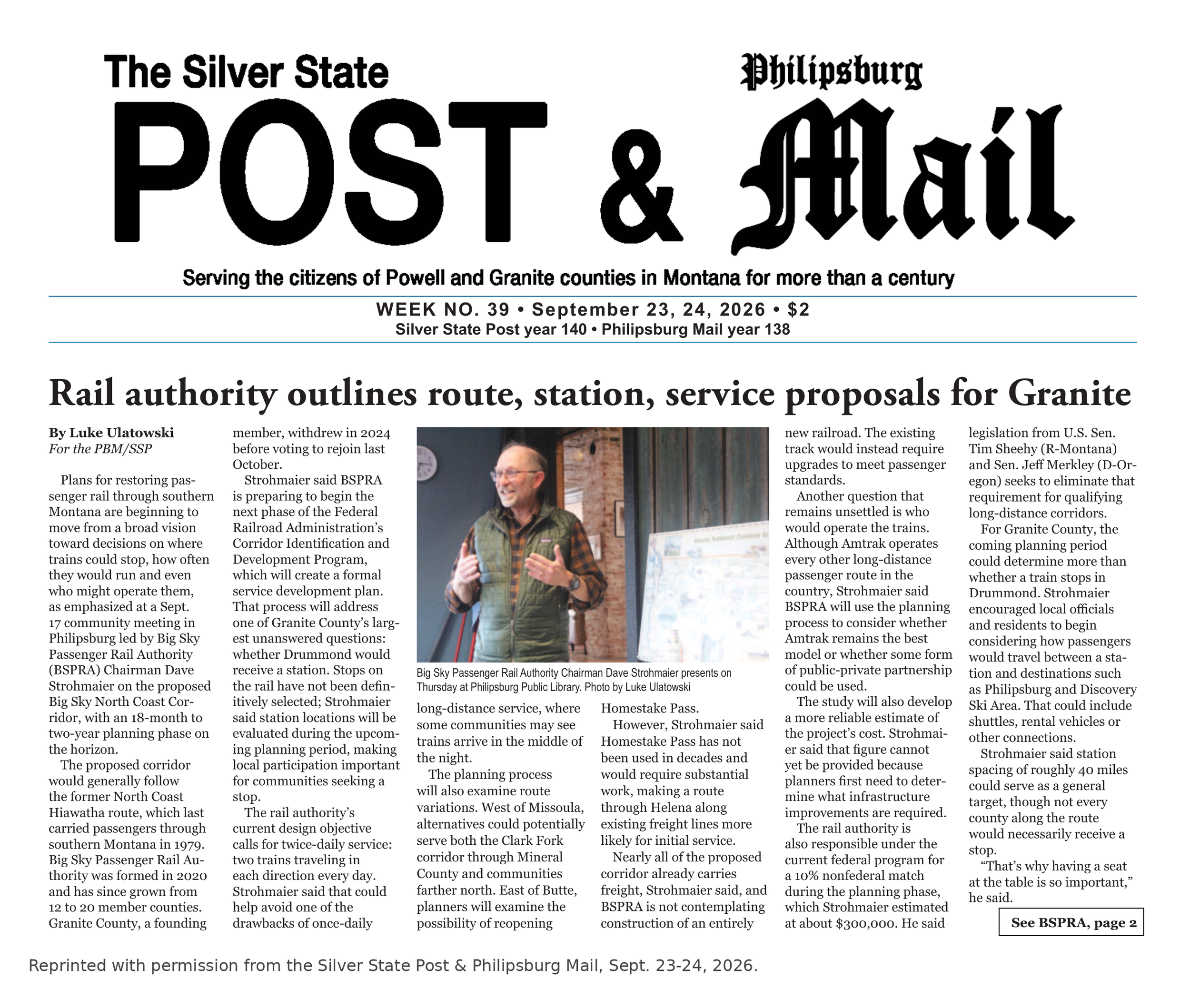 Rail authority outlines route, station, service proposals for Granite