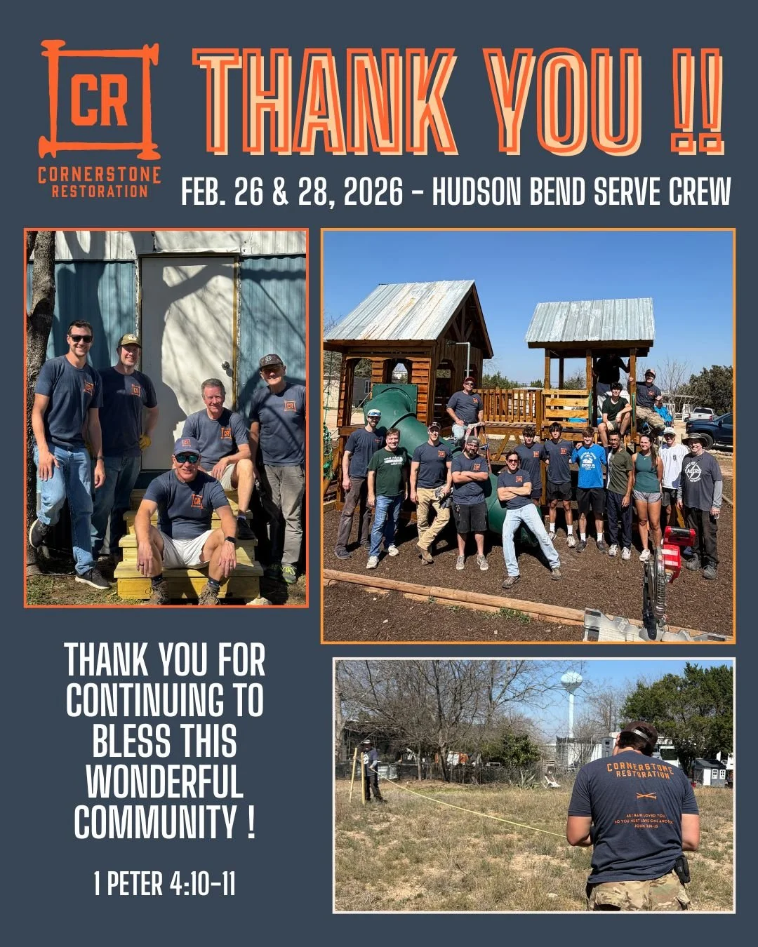 cornerstone_restoration_atx 🧡  THANK YOU !

Repairs at Ms. Maria&rsquo;s home, building a community playground for the children, preparing the land to build a community soccer field &ndash; this is how LOVE is being expressed to our neighbors at New