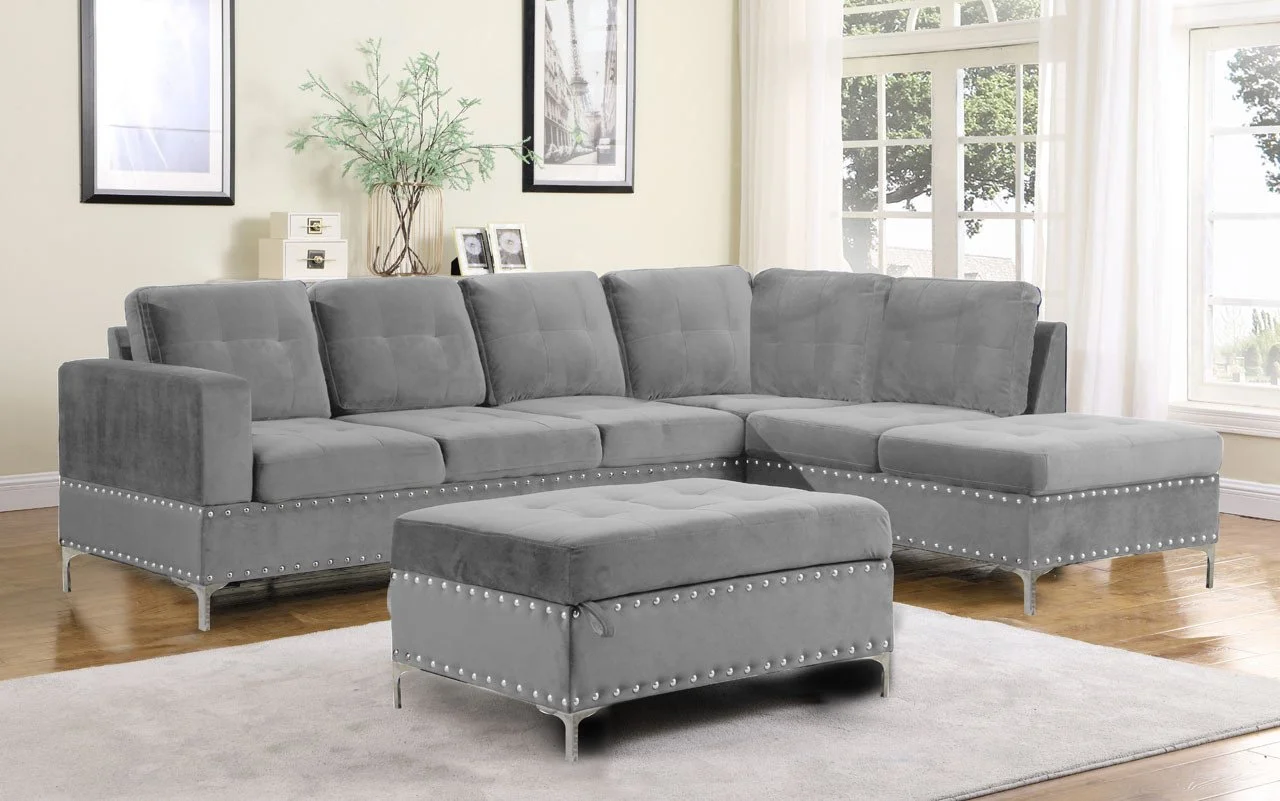 "Alice" Velvet Sectional — Mueblería More 4 Less Furniture