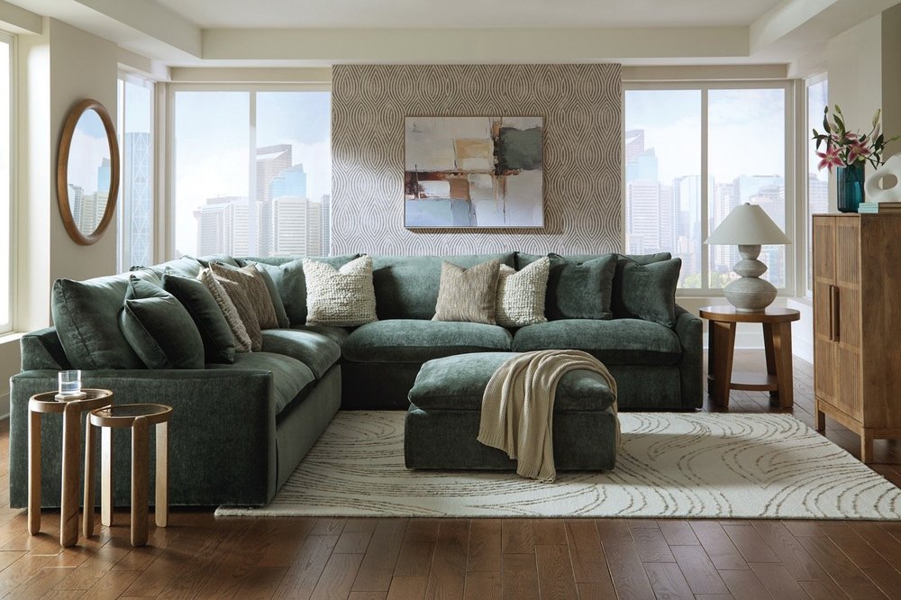 Green plush oversized sectional