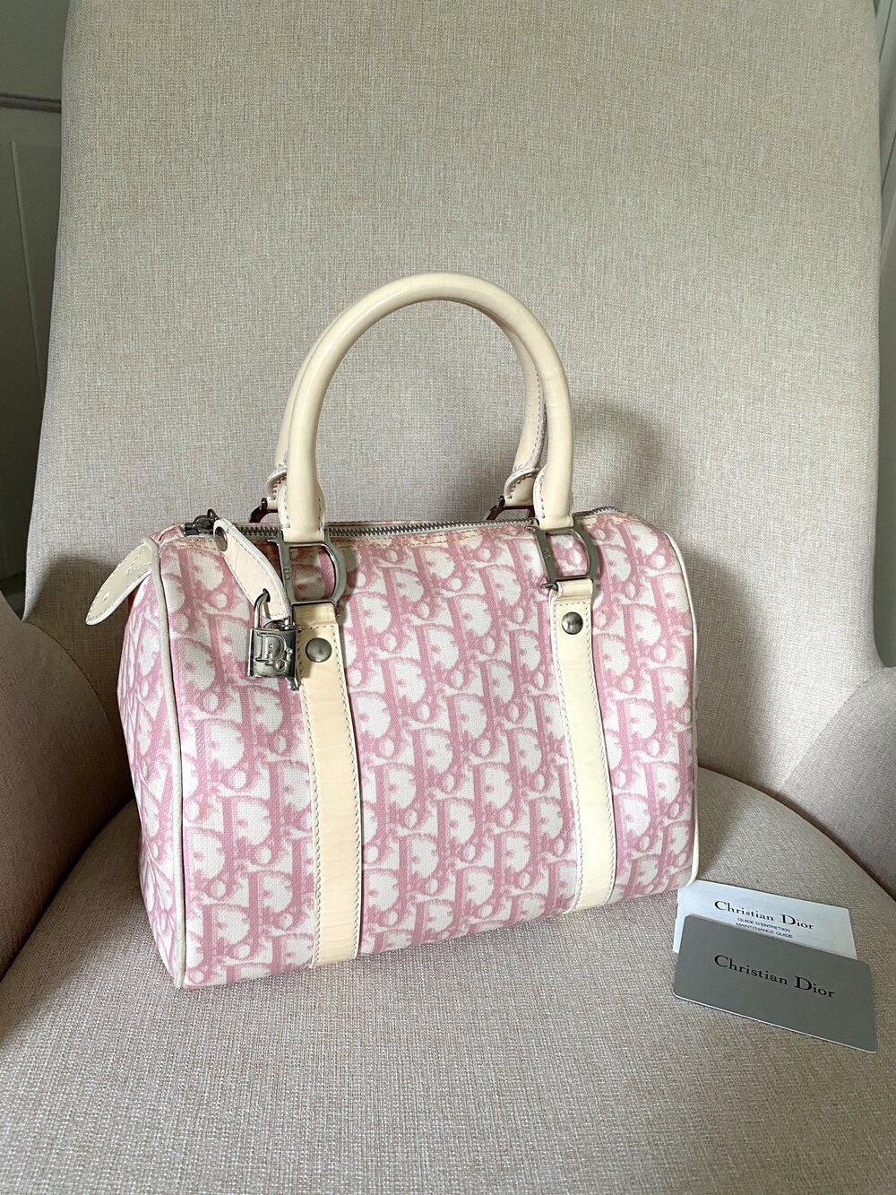 Dior Dior Pink & White Girly Oblique Canvas Trotter Boston Bag