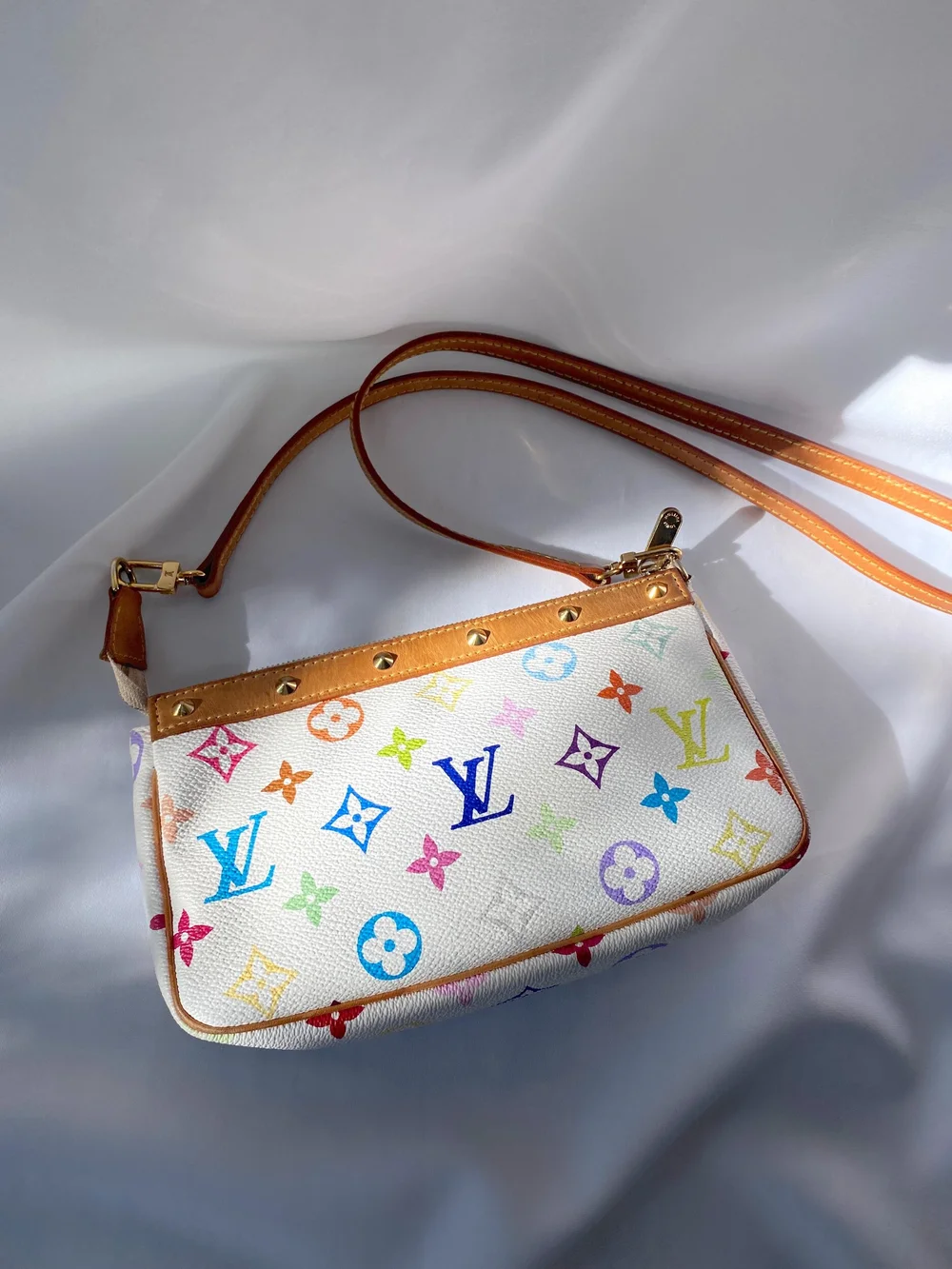 Louis Vuitton Rare White Monogram Multicolor Pochette Accessoires