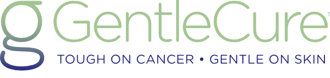 GentleCure logo with the tagline 'Tough on Cancer, Gentle on Skin' in blue text.