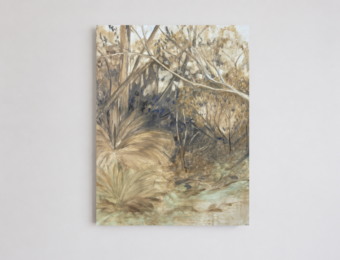 Lucy Hersey — Treeline (2025) — Ground Earth Pigments, Charcoal and Copper Verdigris on Canvas — 120 cm x 90 cm