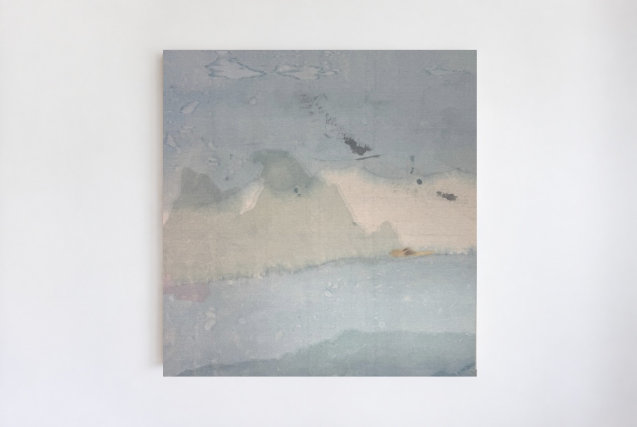 Emily Ebbs — The Winds Perfumed With Heather (2026) — Eucalyptus Leaf Dye, Bur Clover, Charcoal, Acrylic on Canvas — 112 cm x 117 cm