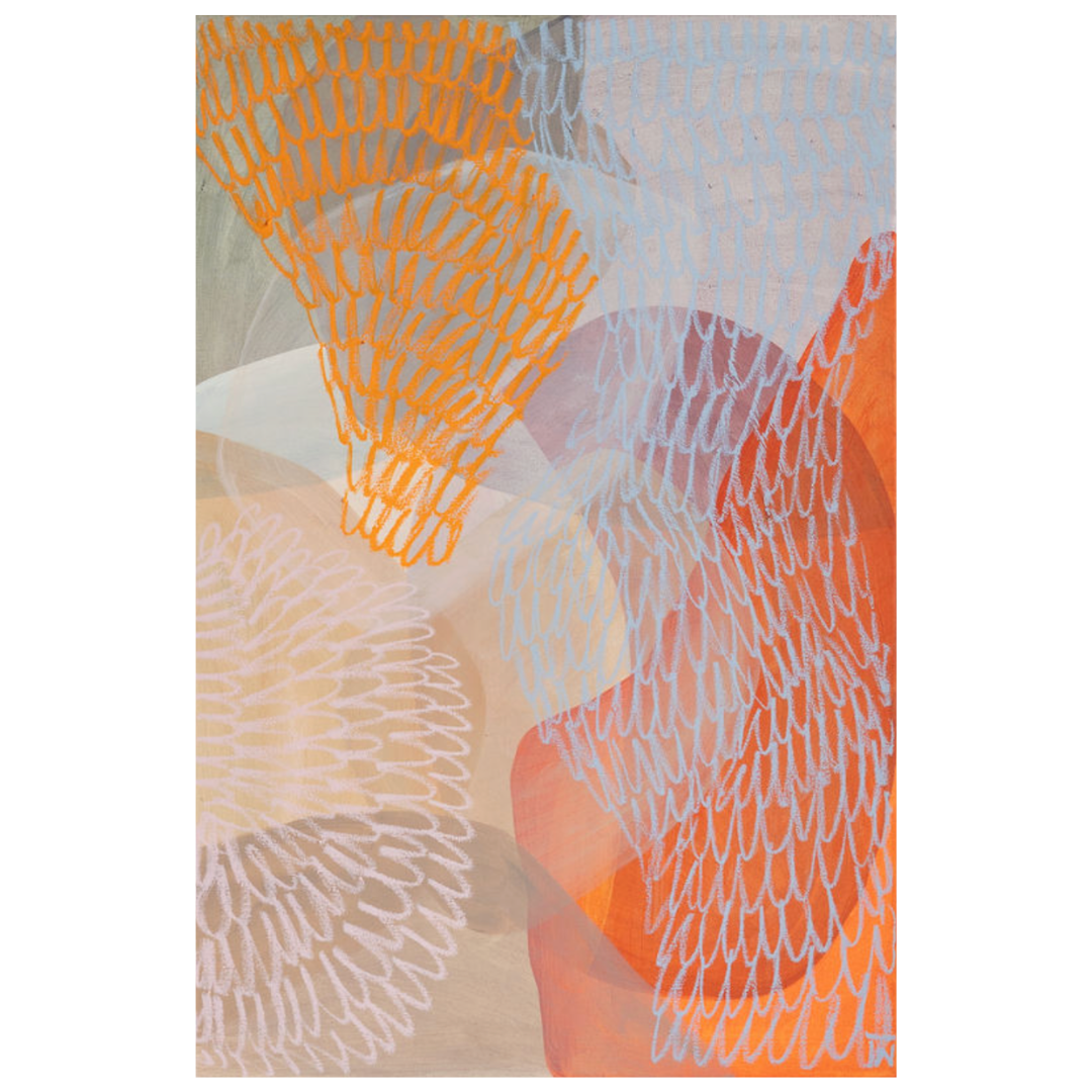 Nastia Gladushchenko — Morning Mist (2026) — Acrylic and Oil Stick on Canvas — 94.5 cm x 64 cm