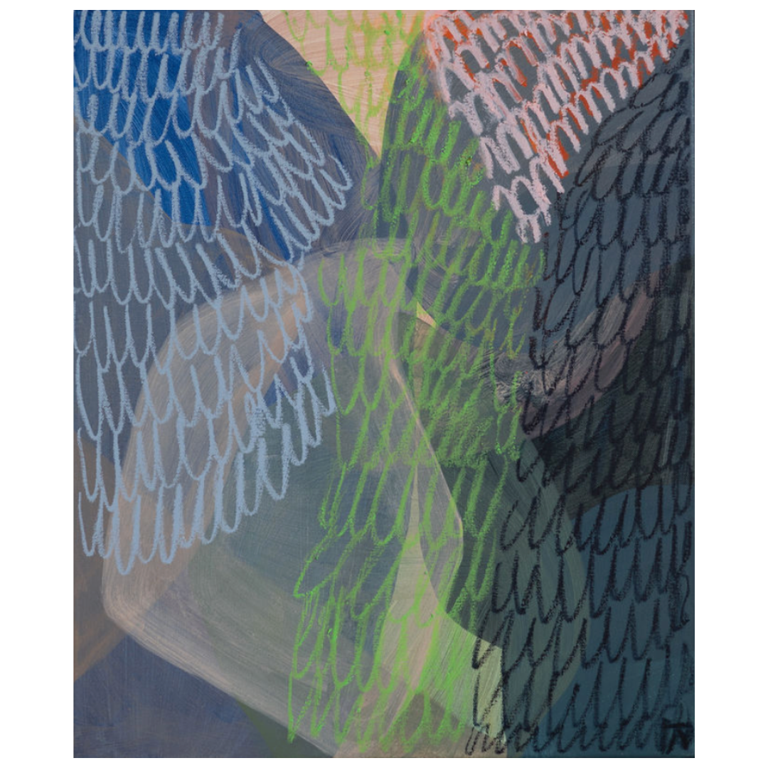 Nastia Gladushchenko — The Soil Feeds Us (2026) — Acrylic and Oil Stick on Canvas — 64 cm x 54 cm