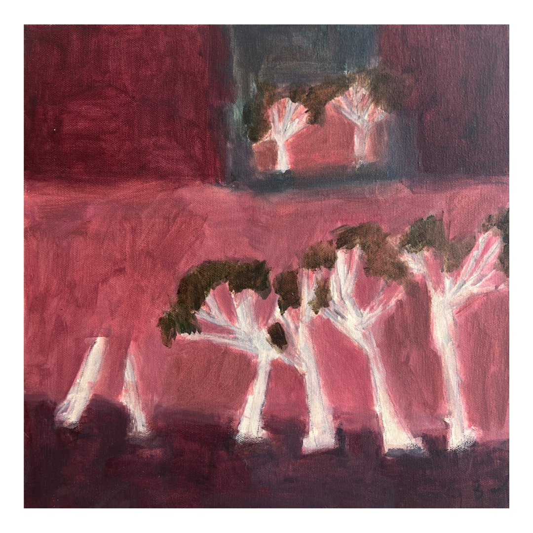 Giorgia Bel — Another Tired and Beautiful Day (2025) — Acrylic and Oil Pastel on Canvas — 35.5 cm x 35.5 cm