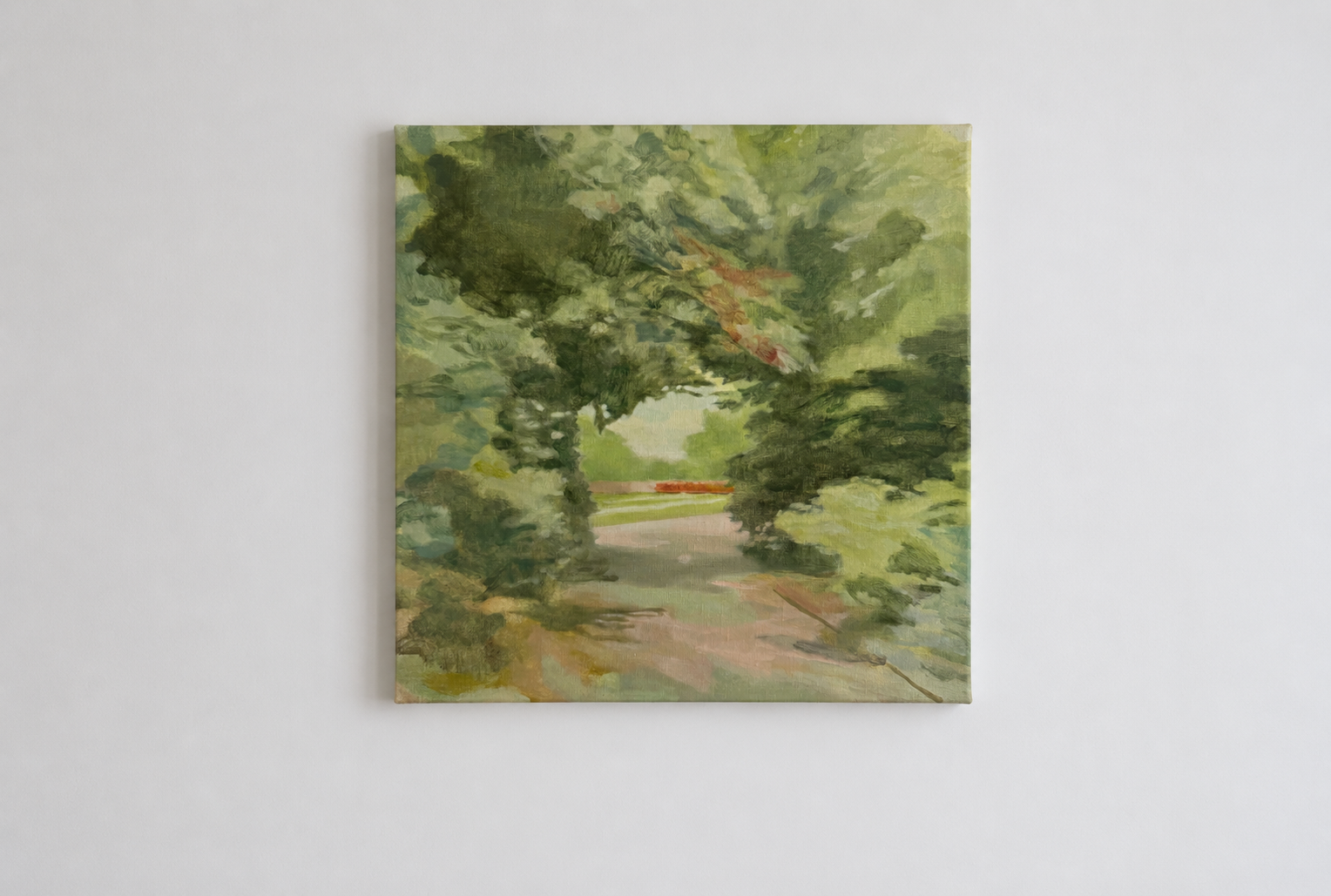 Michele Burder — Park Walk 1 (2023) — Oil on Board — 53.5 cm x 53.5 cm