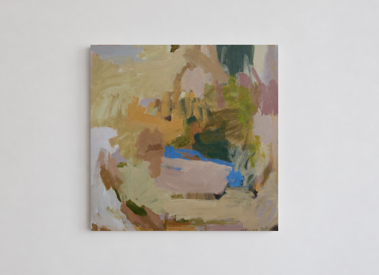 Lucy Rice — Crossing The River (2024) — Acrylic and Pastel on Canvas — 46 cm x 46 cm