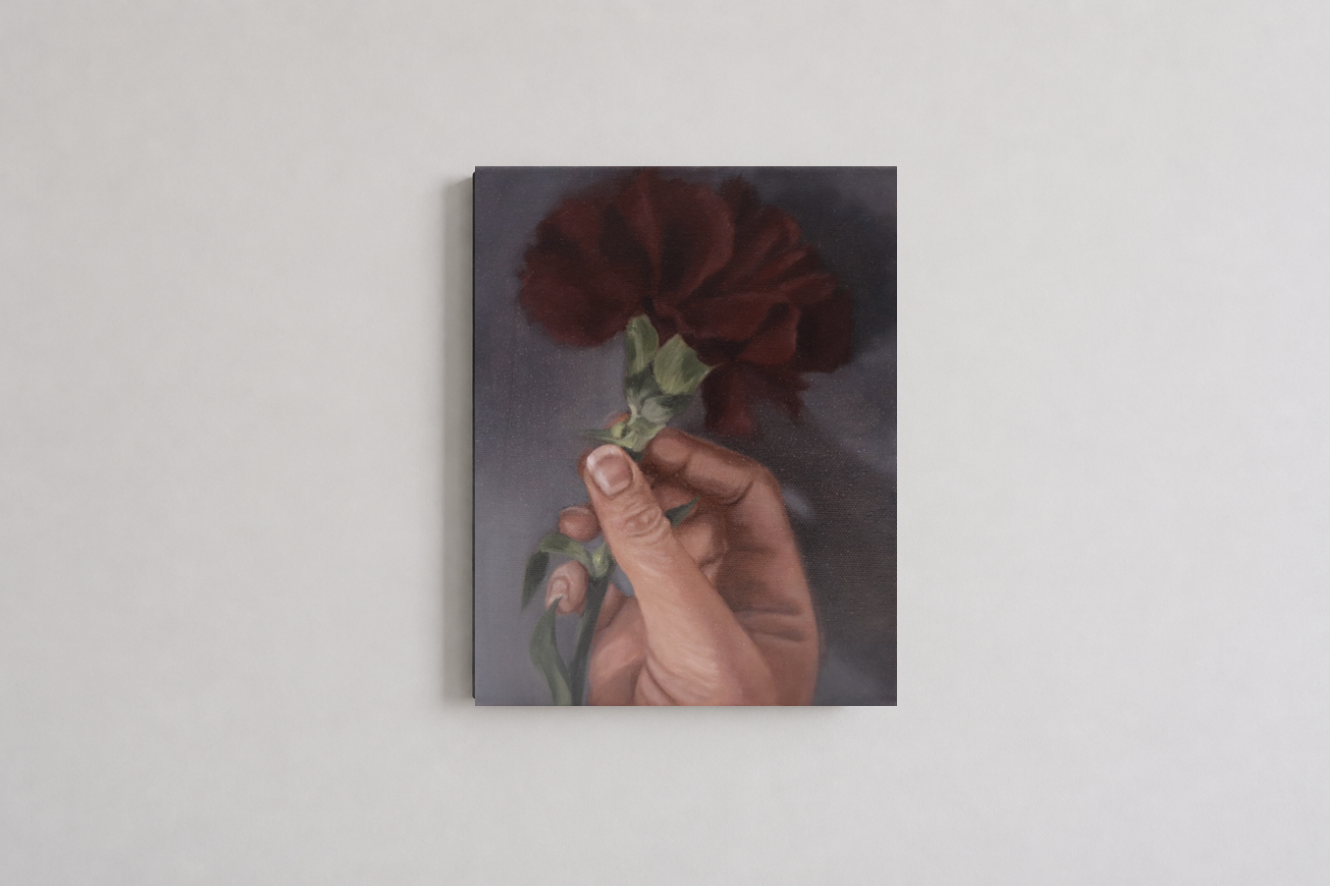 Emma Currie — Quiet Offering (2025) — Oil on Canvas — 25.5 cm x 20.3 cm