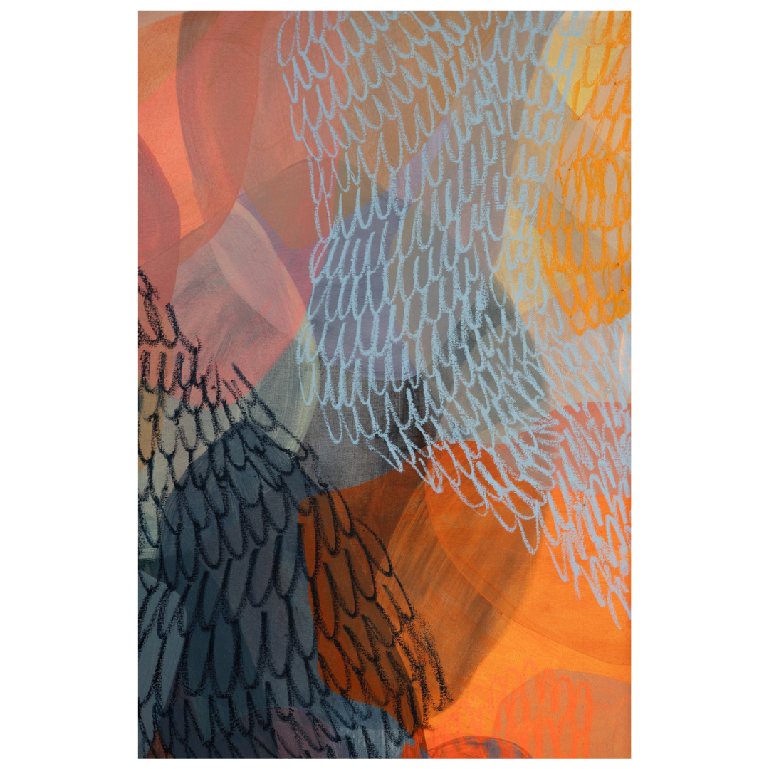 Nastia Gladushchenko — Scorched (2026) — Acrylic and Oil Stick on Canvas — 94.5 cm x 64 cm