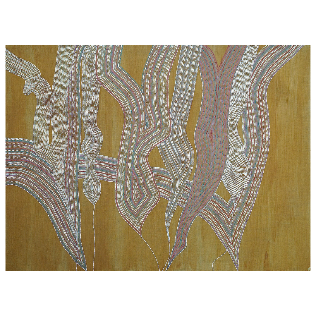 Konstantina — Languages of the Sydney Basin (2024) — Acrylic and Ochre on Linen — 90 cm x 120 cm