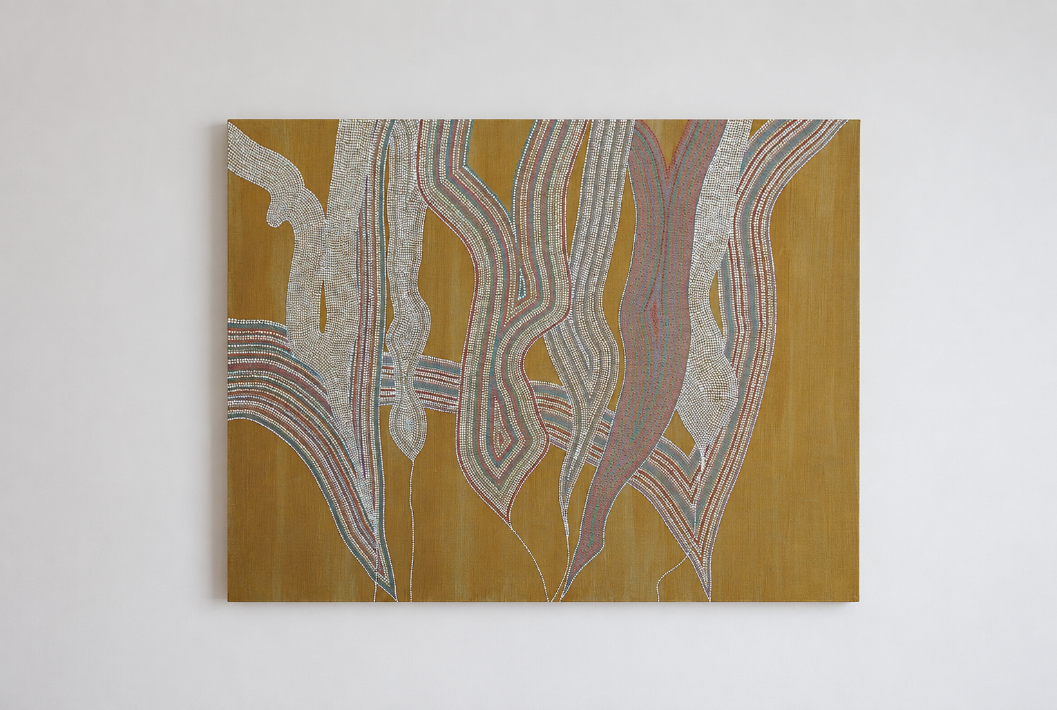 Konstantina — Languages of the Sydney Basin (2024) — Acrylic and Ochre on Linen — 90 cm x 120 cm