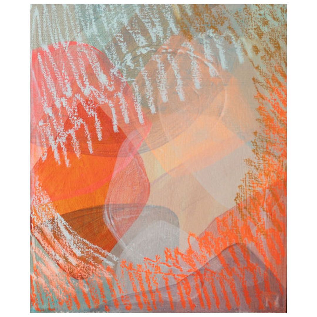 Nastia Gladushchenko — Dacha I (2026) — Acrylic and Oil Stick on Canvas — 34 cm x 28.5 cm