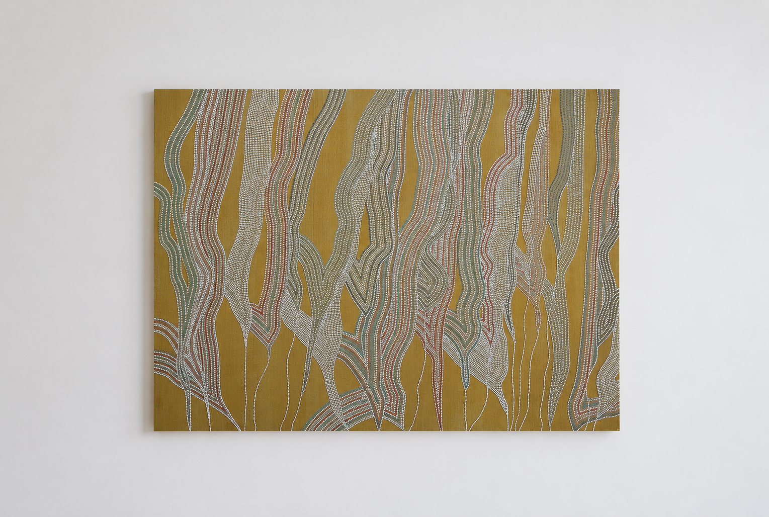 Konstantina — Languages of the Eora (2024) — Acrylic and Ochre on Linen — 90 cm x 120 cm