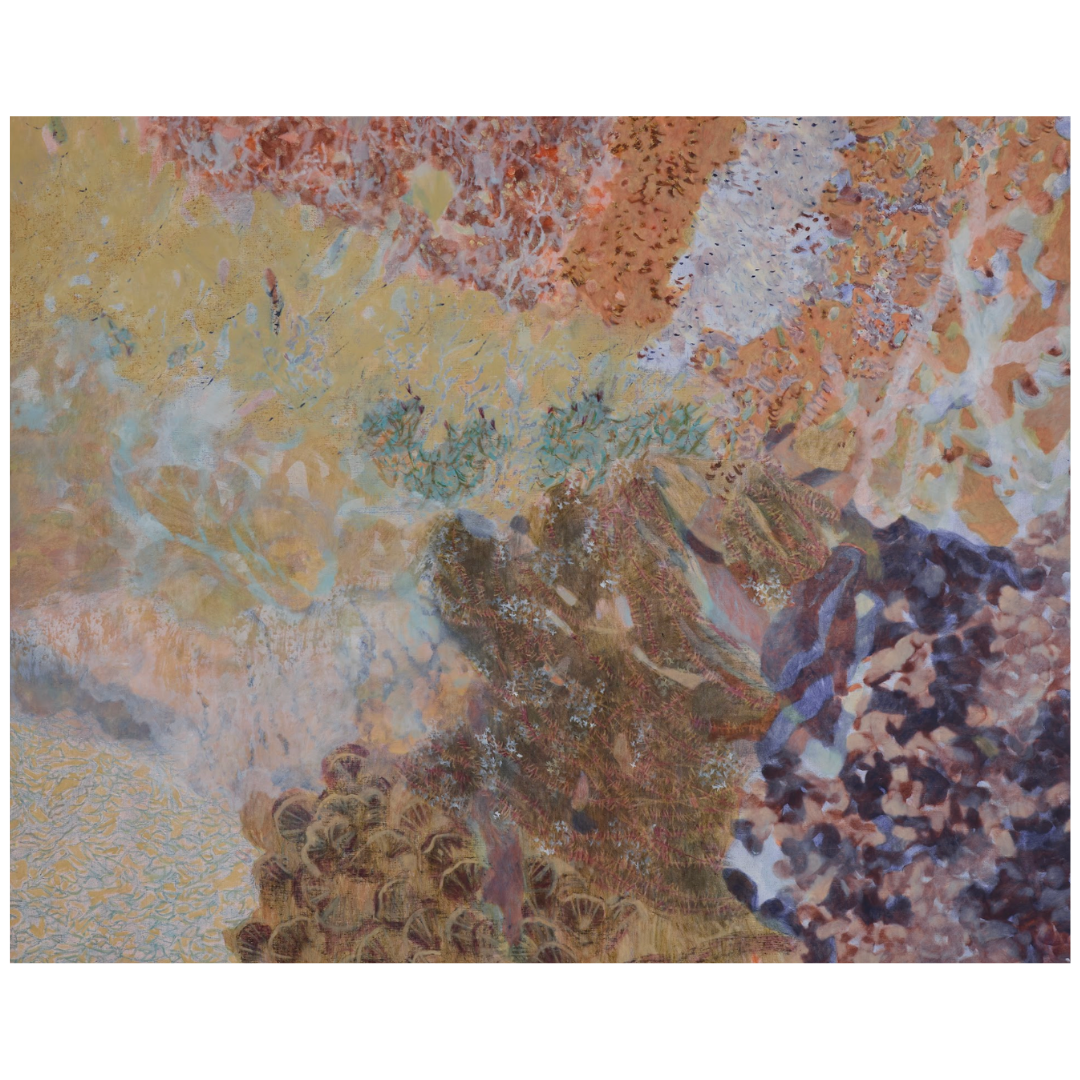 Amy Wright — Submerged and Bleached (2026) — Charcoal, Conté, Pastel and Acrylic on Canvas — 150 cm x 180 cm